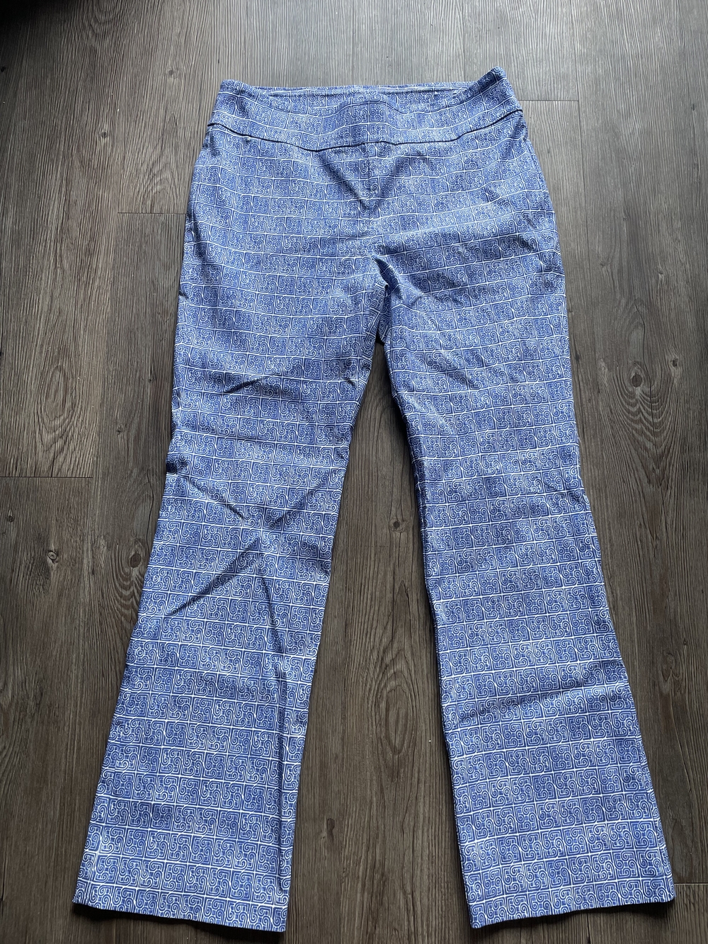 J. McLaughlin Blue Printed Boot-Cut Pull-On Trousers